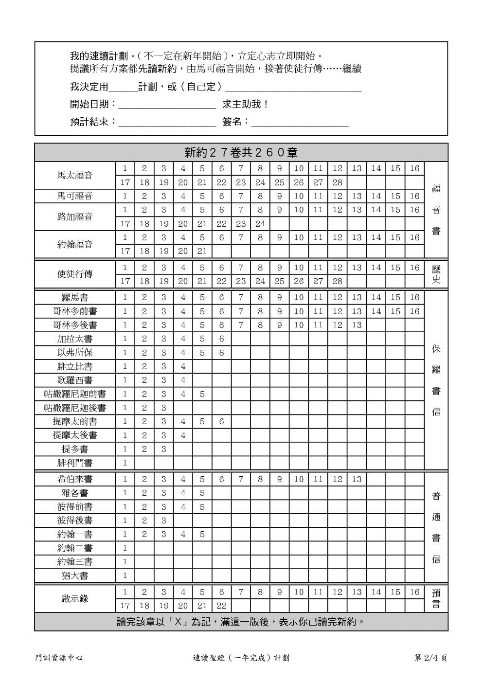 速讀聖經（一年完成）計劃 1